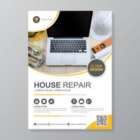 Construction tools cover a4 template and flat icons for a report and brochure design, flyer, banner, leaflets decoration for printing and presentation vector illustration