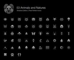 Animals and Natures Pixel Perfect Icons Shadow Edition.  vector