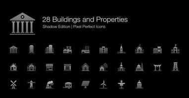 Buildings and Properties Pixel Perfect Icons Shadow Edition.  vector
