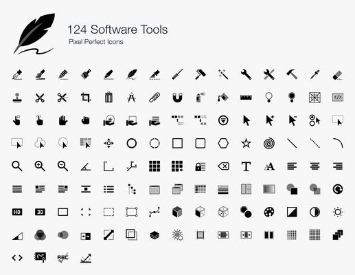 124 Software Tools Pixel Perfect Icons. 