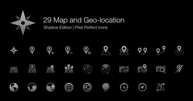 Map and Geo-location Pixel Perfect Icons Shadow Edition.  vector