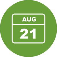 Fecha del 21 de agosto en un calendario de un solo día vector