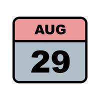 Fecha del 29 de agosto en un calendario de un solo día vector