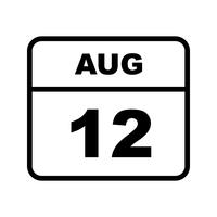 12 de agosto, fecha en un calendario de un solo día vector