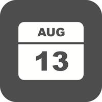 13 de agosto, fecha en un calendario de un solo día vector