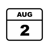 August 2nd Date on a Single Day Calendar vector