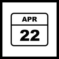 April 22nd Date on a Single Day Calendar vector