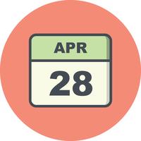 April 28th Date on a Single Day Calendar vector