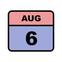 6 de agosto, fecha en un calendario de un solo día vector