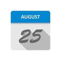 25 de agosto, fecha en un calendario de un solo día vector