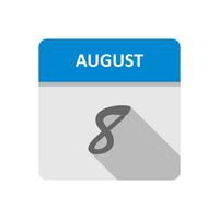 8 de agosto, fecha en un calendario de un solo día vector