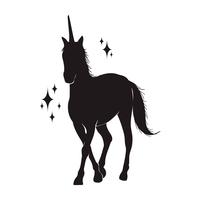 Silueta mágica del unicornio, iconos elegantes, vintage, fondo, tatuaje de los caballos. vector