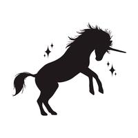 Silueta mágica del unicornio, iconos elegantes, vintage, fondo, tatuaje de los caballos. vector