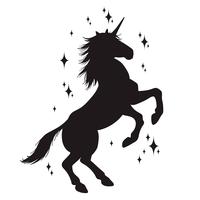 Silueta mágica del unicornio, iconos elegantes, vintage, fondo, tatuaje de los caballos. vector