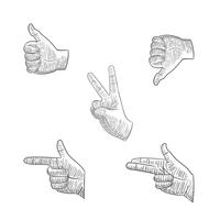 People thumb and hand sign in hand drawing illustration hatching shading sketch style vector
