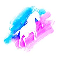 Conjunto de ilustración de mitología de silueta de unicornio, unicornio con acuarela vector