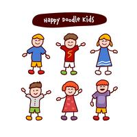Happy doodle kids children stickman cliptart illustration set vector