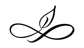 Símbolo del ejemplo del vector de la caligrafía del infinito con la hoja. Emblema eterno sin límites. Ciclo sin fin concepto de vida ecológica. Pincelada moderna. Elemento de bio diseño gráfico para tarjeta y logo.