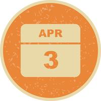 April 3rd Date on a Single Day Calendar vector