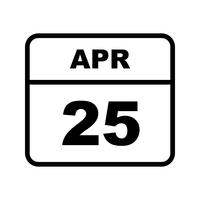April 25th Date on a Single Day Calendar vector