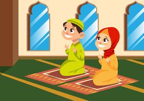 Muslim Children Pray In Mosque vector