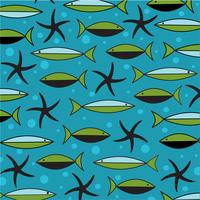 mod fish and starfish pattern on blue background vector