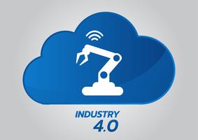 Industrial 4.0 concept, Smart Factory Vector Icon. Wi Fi Plant illustration. Internet of Things IoT Industrial Technology.