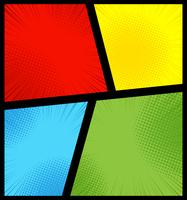 Comic book page background with radial, halftone effects and rays in pop-art style. Blank template in green, yellow, blue and red colors.  vector