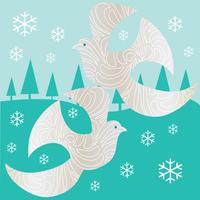 silver doves graphic on winter scene background vector