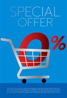 Shopping cart full of big red zero sign and percentage vector