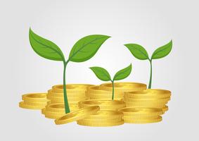 Business concept, growing tree from pile of golden coin vector