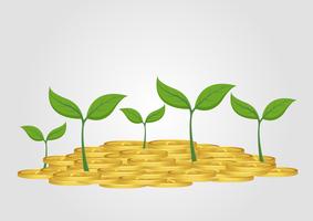 Business concept, growing tree from pile of golden coin vector