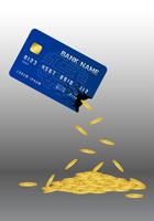 Coins pour out of the credit card. Plastic card. Vector illustration.