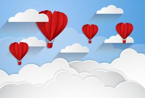 happy valentines day, paper cut style,balloon flying and hearts decorations vector