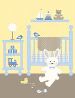 cute bunny nursery graphic with crib and toys vector