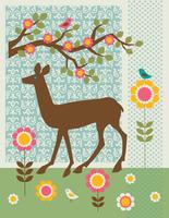 deer scene graphic with patterns and flowers  vector