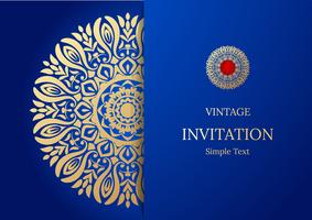 Elegant Save The Date card design. Vintage floral invitation card template. Luxury swirl mandala greeting  gold and blue card vector