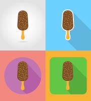 Iconos planos de comida rápida de helados con la ilustración de vector de sombra