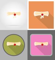 certificate diploma scroll flat icons vector illustration