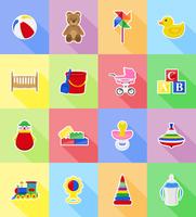 Bebé juguetes y accesorios iconos planos vector illustration