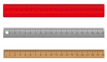 Set of plastic, metal and wooden rulers  vector