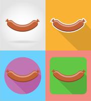 Iconos planos de comida rápida de salchicha frita con la ilustración de vector de sombra