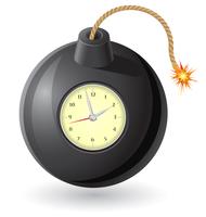 Bomba negra con un fusible quemado y un reloj ilustración vectorial
