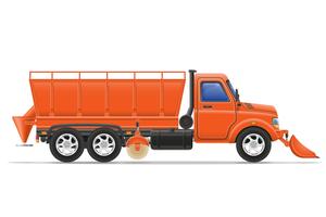 cargo truck clearing snow and sprinkled on the road vector illustration