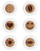 Taza de crema de café con diferentes símbolos vector illustration