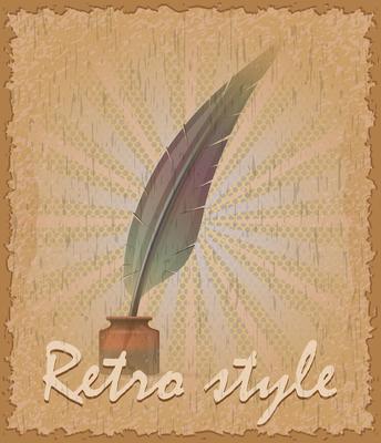 retro style poster old feather and inkwell vector illustration
