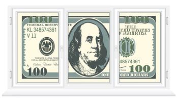 note one hundred dollars in a plastic window vector