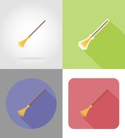 halloween witches broom flat icons vector illustration