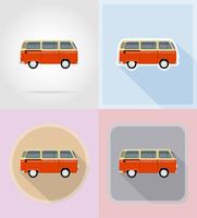 Minivan retro iconos planos vector illustration
