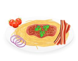 Pasta en un plato con verduras ilustración vectorial vector